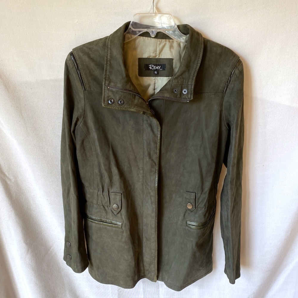 Remy Olive Green Leather Jacket with Pockets